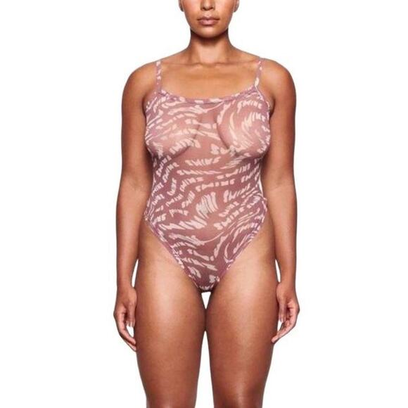 NWT Skims Summer Mesh Strappy Bodysuit in Raspberry Swirl, Size Large - Picture 2 of 8